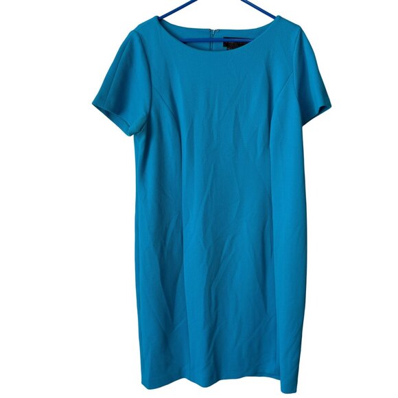 Nina McLemore Turquoise Textured Short-Sleeve Dress Size 14 - Picture 1 of 6